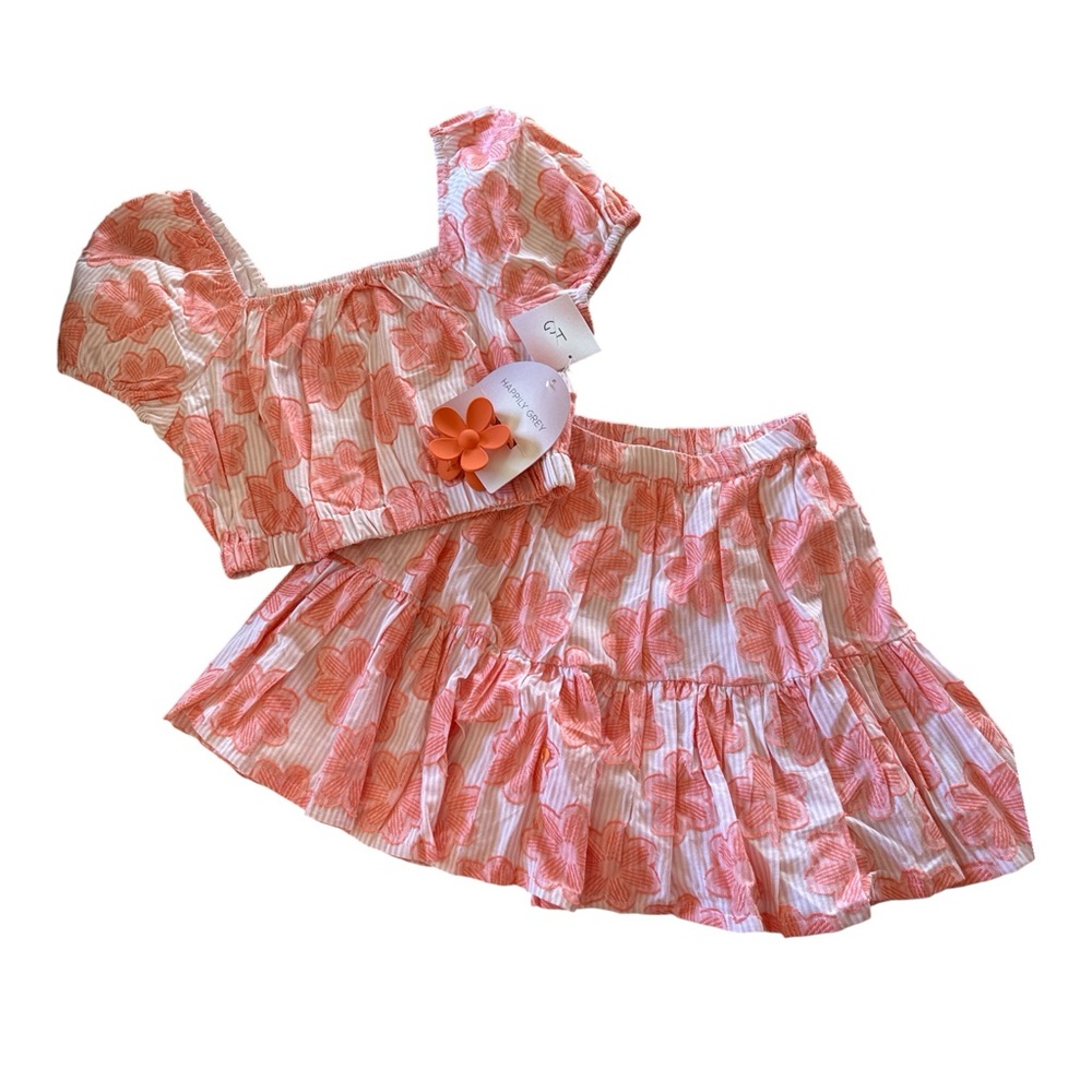HAPPILY GREY girls matching set top & skirt w/ matching hair claw SMALL  NWT